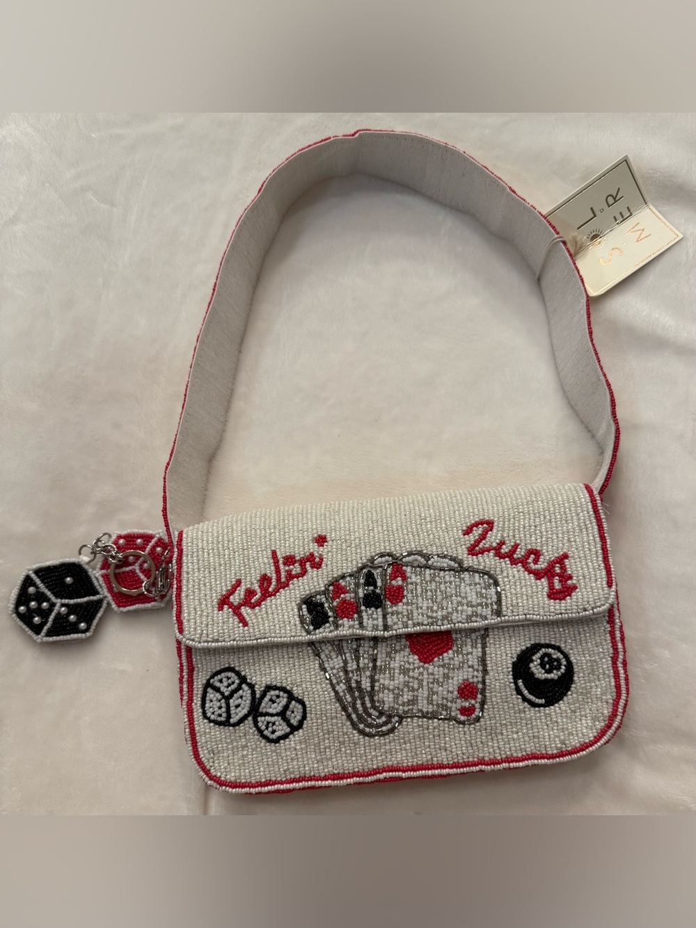 Sol & Mer hand Beaded 'Feelin' Lucky' cards White&Red purses NWT TIK TOK Viral - Picture 3 of 8